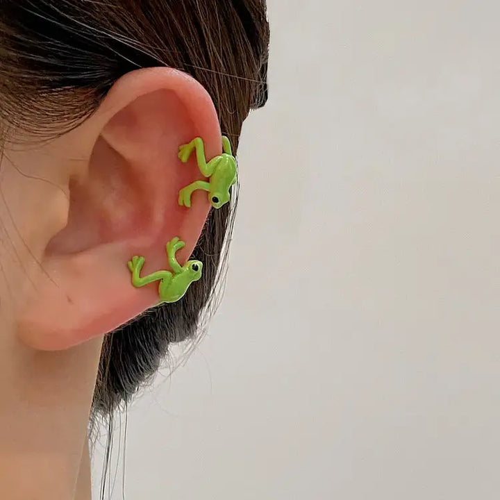 Green frog ear clip earrings y2k 2pcs set - standart / green/ 2 pcs - earrings