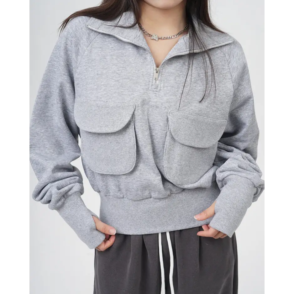 Cropped grey zip-up sweatshirt worn in lisa’s special 27th birthday vlog - hoodies