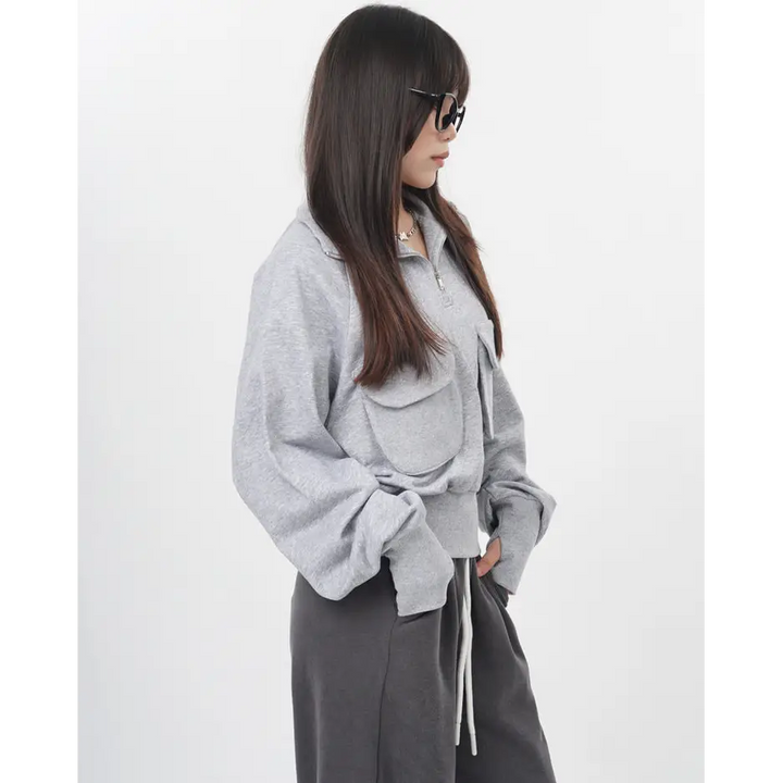 Cropped grey zip-up sweatshirt worn in lisa’s special 27th birthday vlog - hoodies