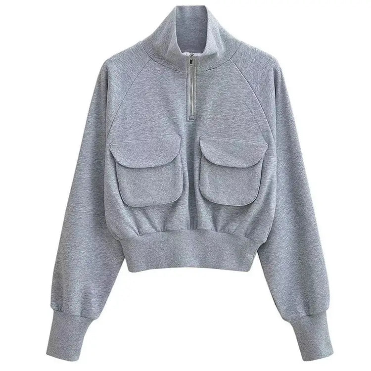 Front pockets grey zip up sweatshirt - s / hoodies