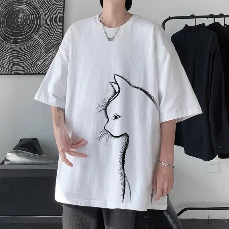 Comfortable unisex printed cat tee for everyday style