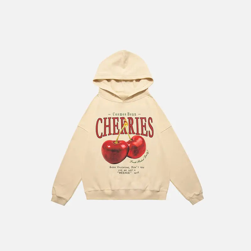 ’fruit code’ cherries print hoodie y2k - khaki / s - hoodies