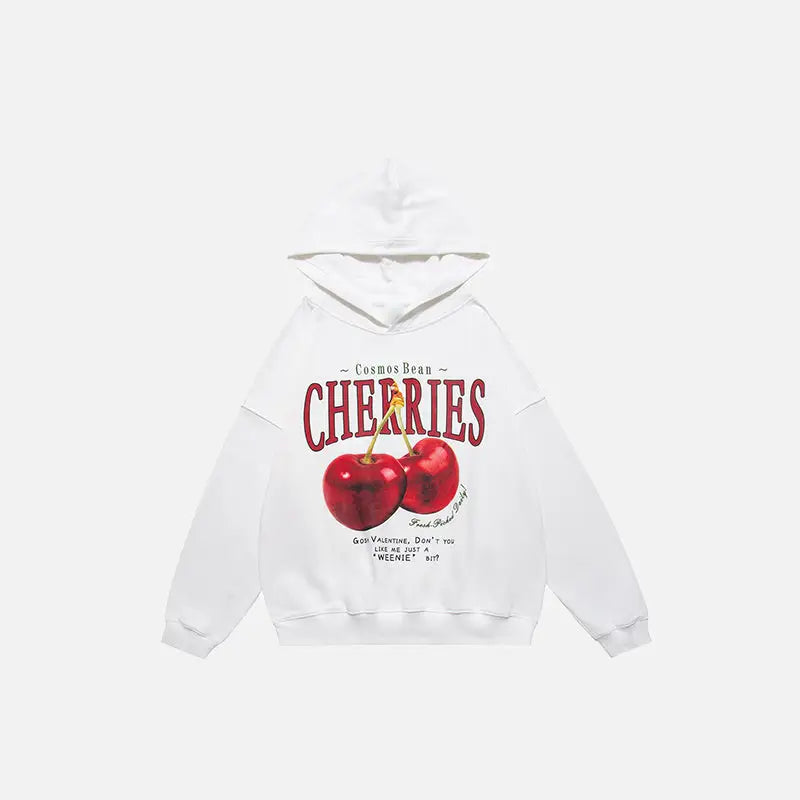 ’fruit code’ cherries print hoodie y2k - white / s - hoodies