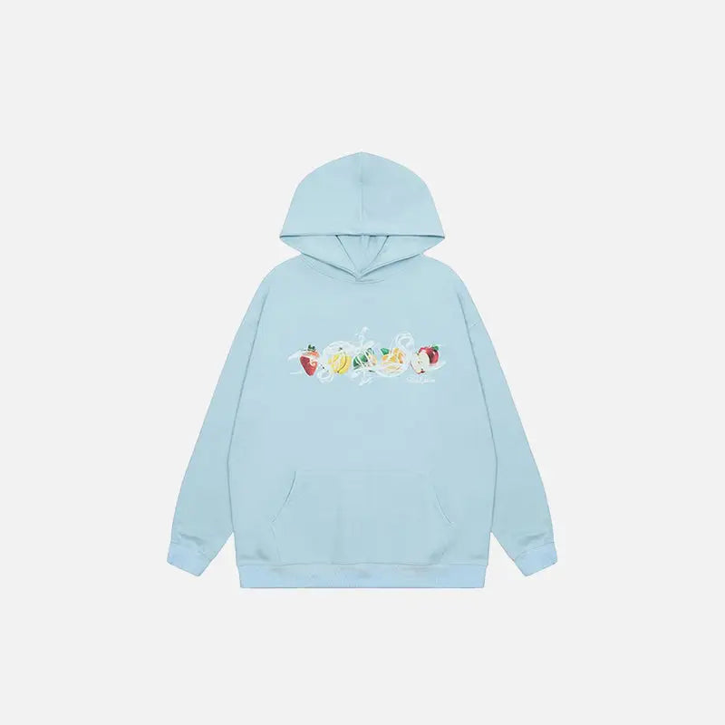 Fruit graphic print hoodie y2k - blue / m - hoodies