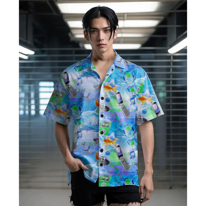 Frutiger aero hawaiian shirt embracing y2k aesthetic for men - s - shirt-merged design (model t58)