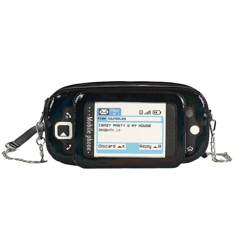 Frutiger aero y2k aesthetic mobile phone shoulder bag - black