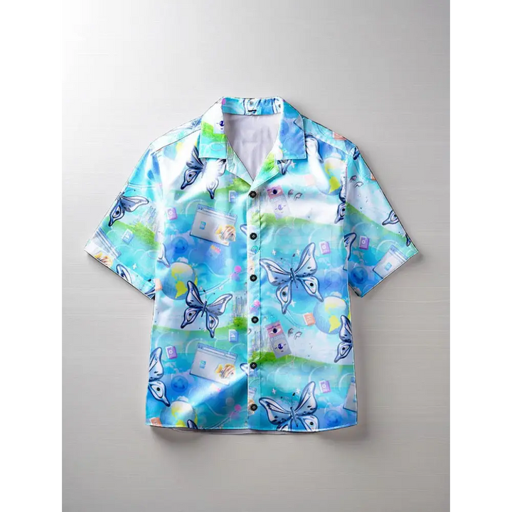 Blue casual graphic print shirt for y2k style machine washable - s - hawaiian shirt-merged design (model t58)