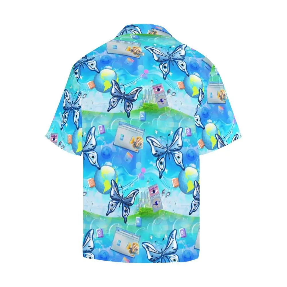 Blue casual graphic print shirt for y2k style machine washable - hawaiian shirt-merged design (model t58)