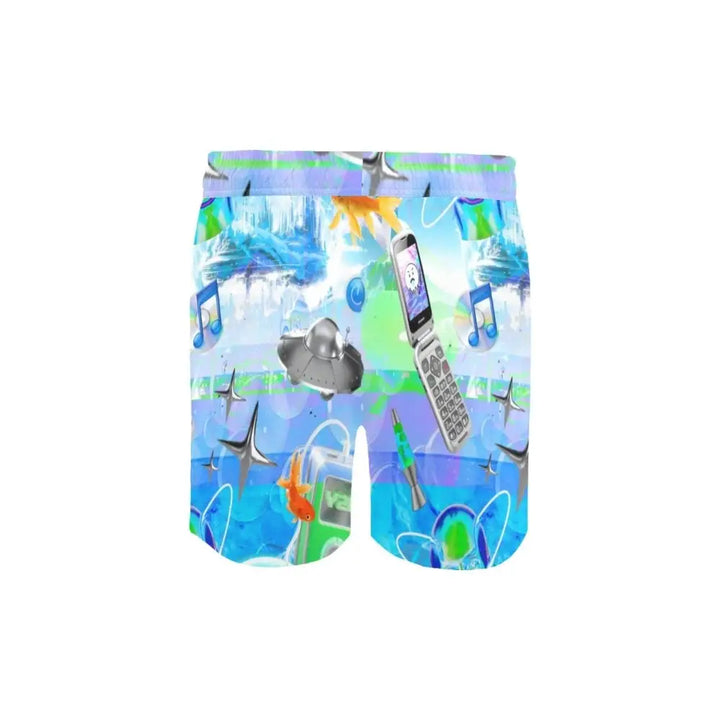 Y2k-inspired swim trunks with side-entry mesh pockets - men’s mid-length shorts (l39)