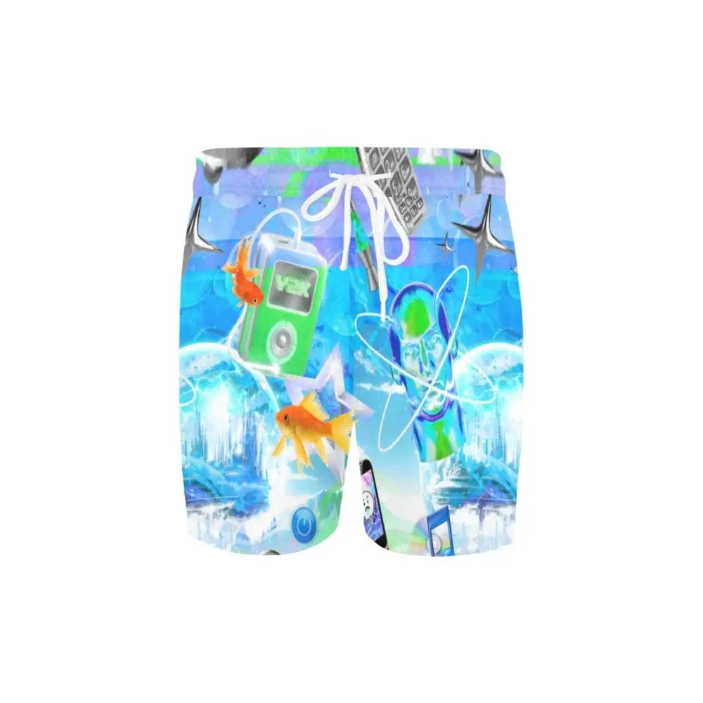 Y2k-inspired swim trunks with side-entry mesh pockets - men’s mid-length shorts (l39)