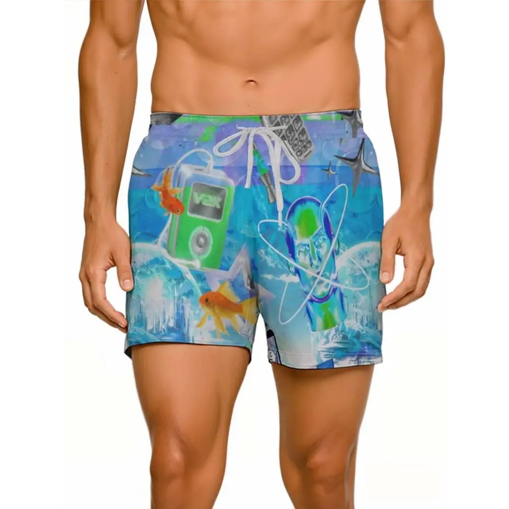 Y2k-inspired swim trunks with side-entry mesh pockets - s - men’s mid-length shorts (l39)