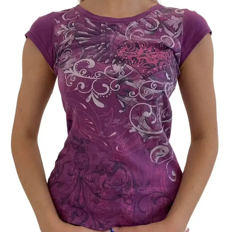 Y2k women’s short sleeve o-neck tee for summer - purple / l