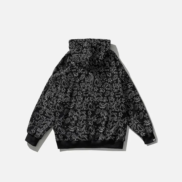 Full print graphic zip-up hoodie y2k - hoodies