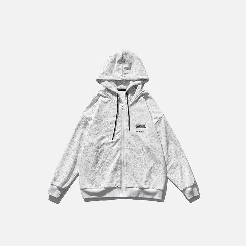 Full print graphic zip-up hoodie y2k - white / s - hoodies