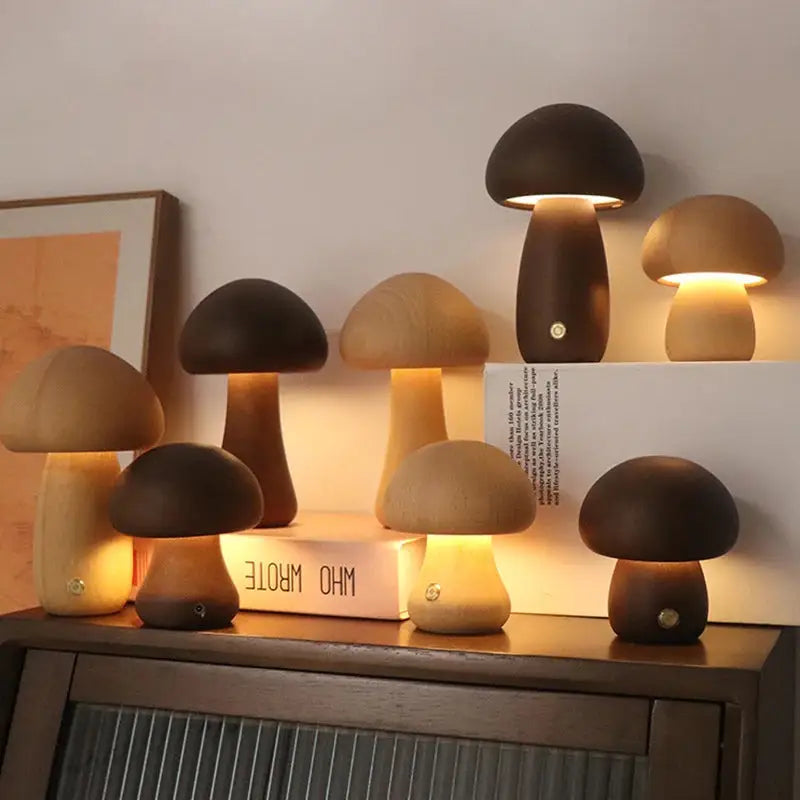 Fungi dimmable night light with wood-capped mushroom design