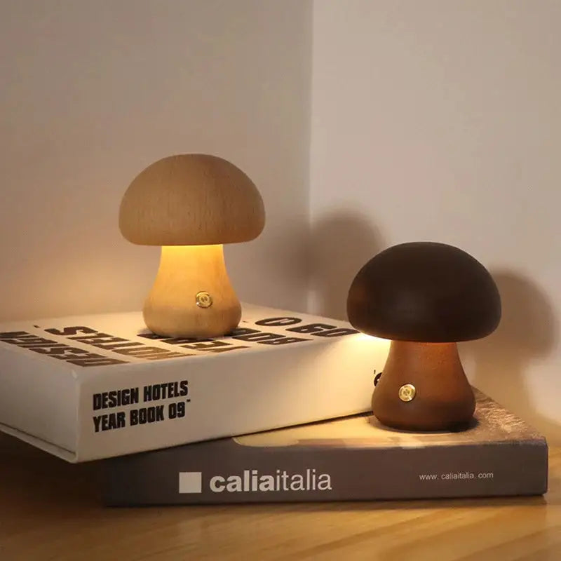 Fungi dimmable night light with wood-capped mushroom design