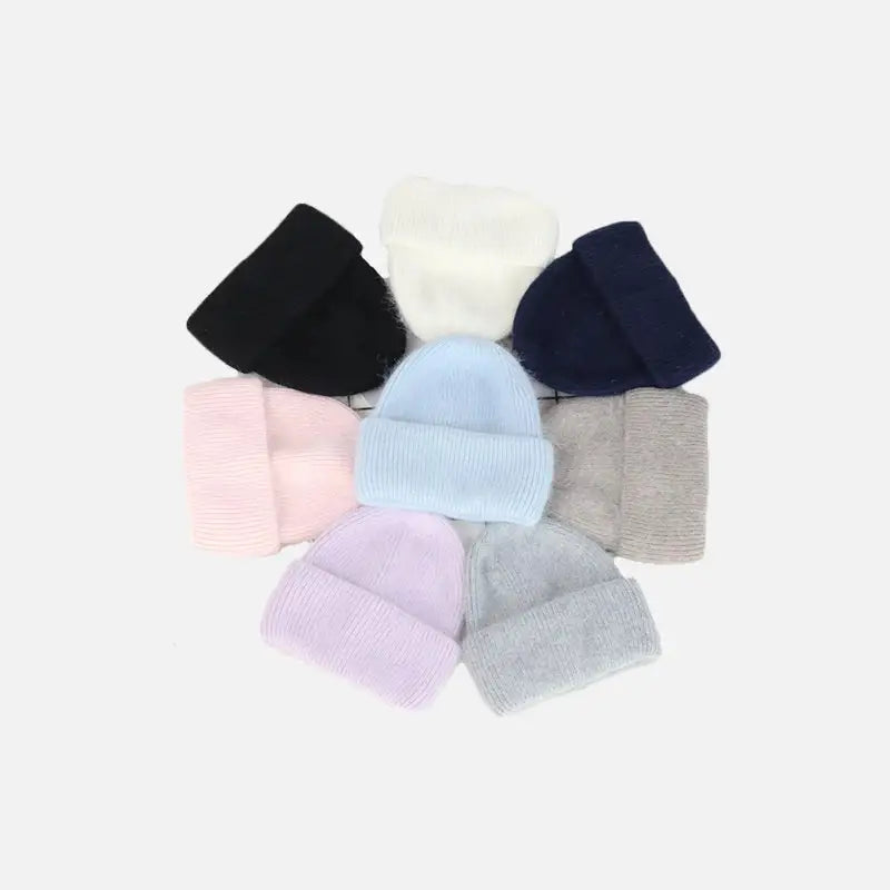 Fur knitted three fold beanie y2k - beanies