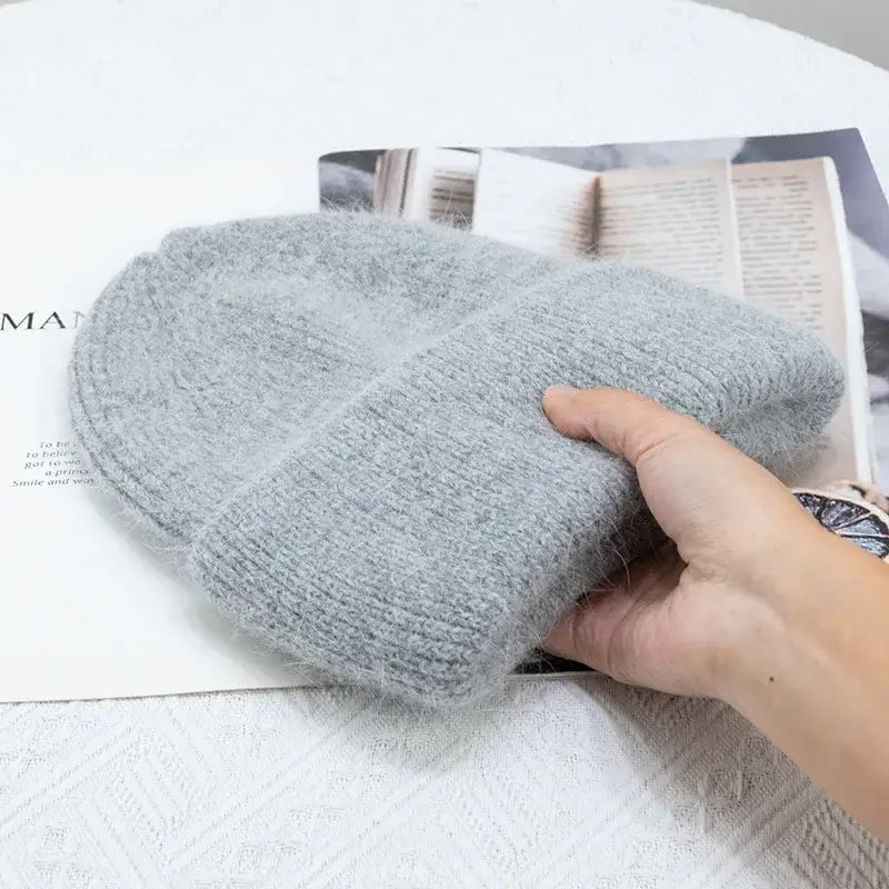Fur knitted three fold beanie y2k - gray / 54-60cm - beanies