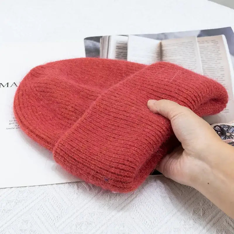 Fur knitted three fold beanie y2k - red / 54-60cm - beanies