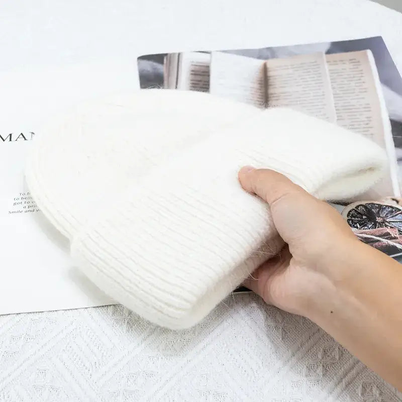 Fur knitted three fold beanie y2k - white / 54-60cm - beanies