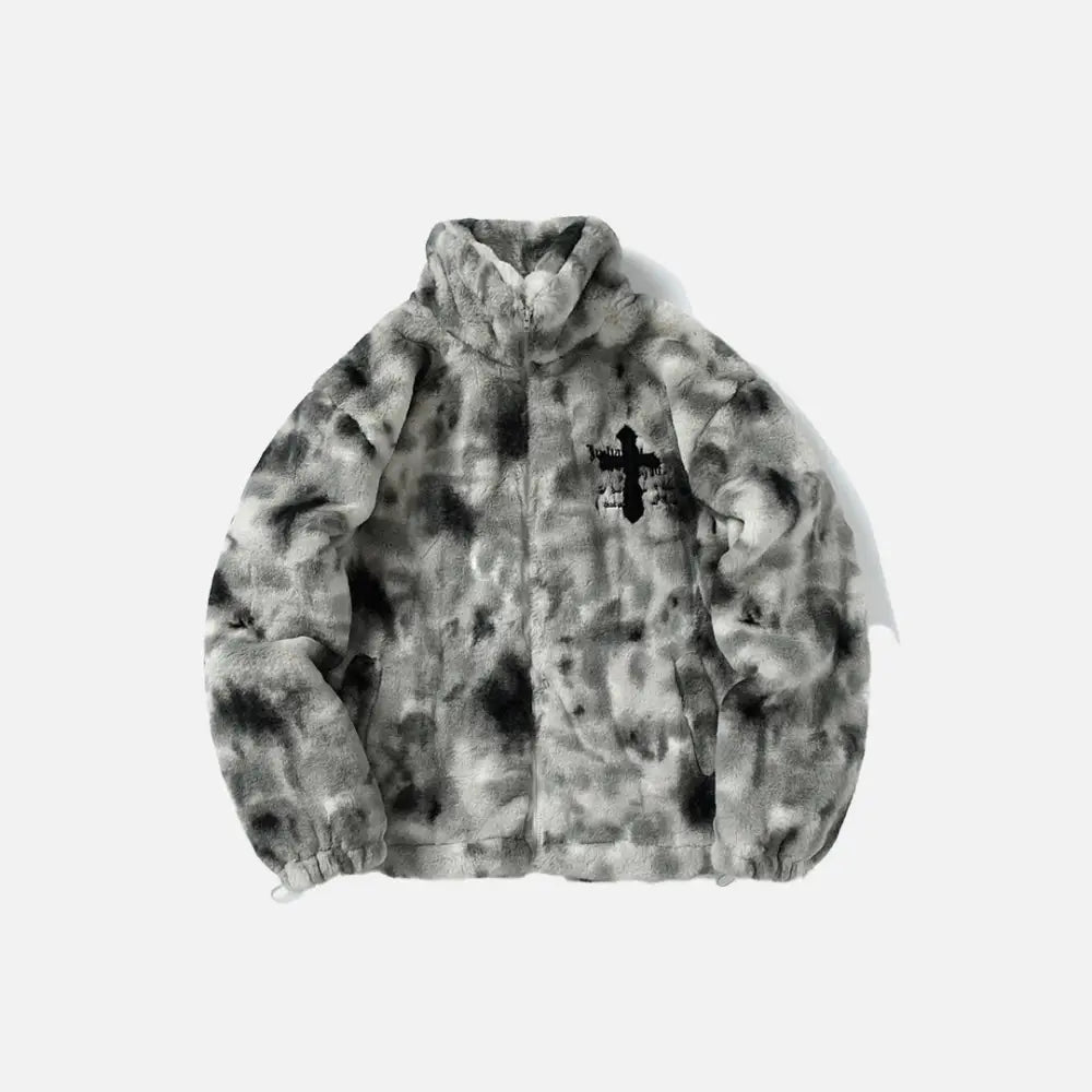 Fur letters jacket y2k - gray / s - furry