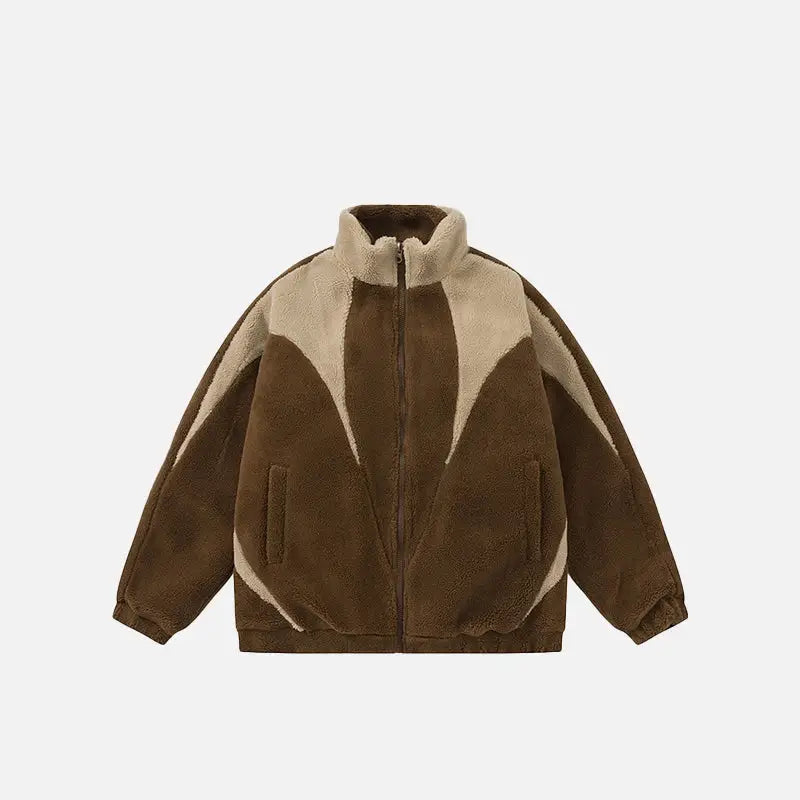 Furry fleece zip-up jacket y2k - brown / m