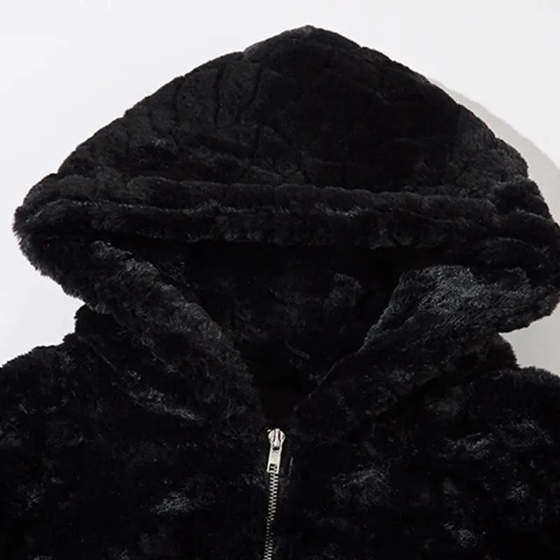 Fuzzy embroidery black jacket y2k