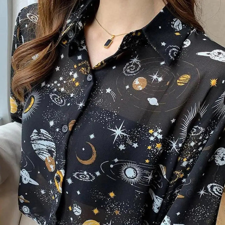 Galaxy chiffon shirt with classic collar and button fastening