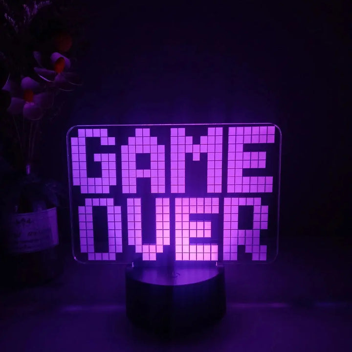 Gamer bedside lamp for aesthetic bedroom ambiance - game over black base / 7 colors no remote