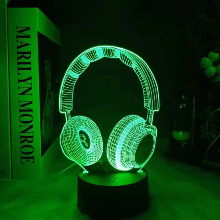 Gamer bedside lamp for aesthetic bedroom ambiance - headphones black base / 7 colors no remote