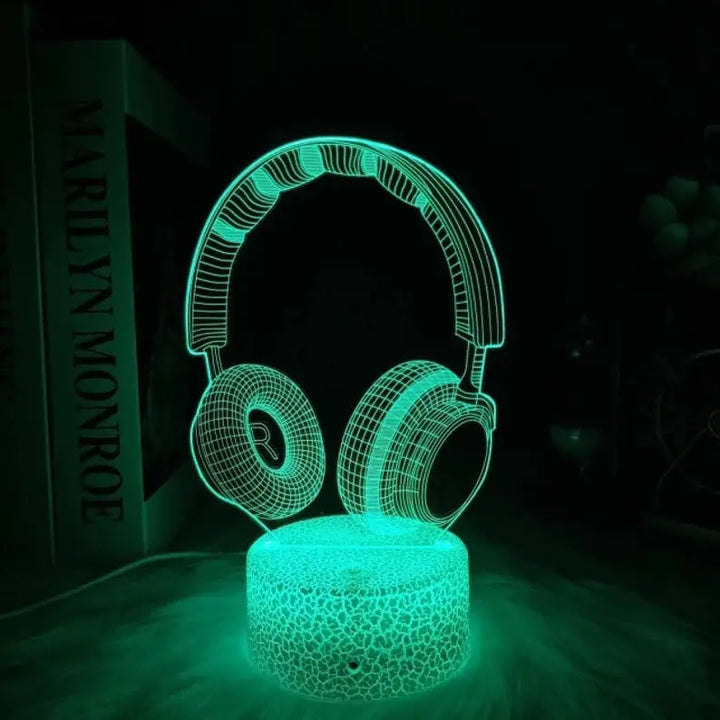 Gamer bedside lamp for aesthetic bedroom ambiance - headphones lava base / 7 colors no remote