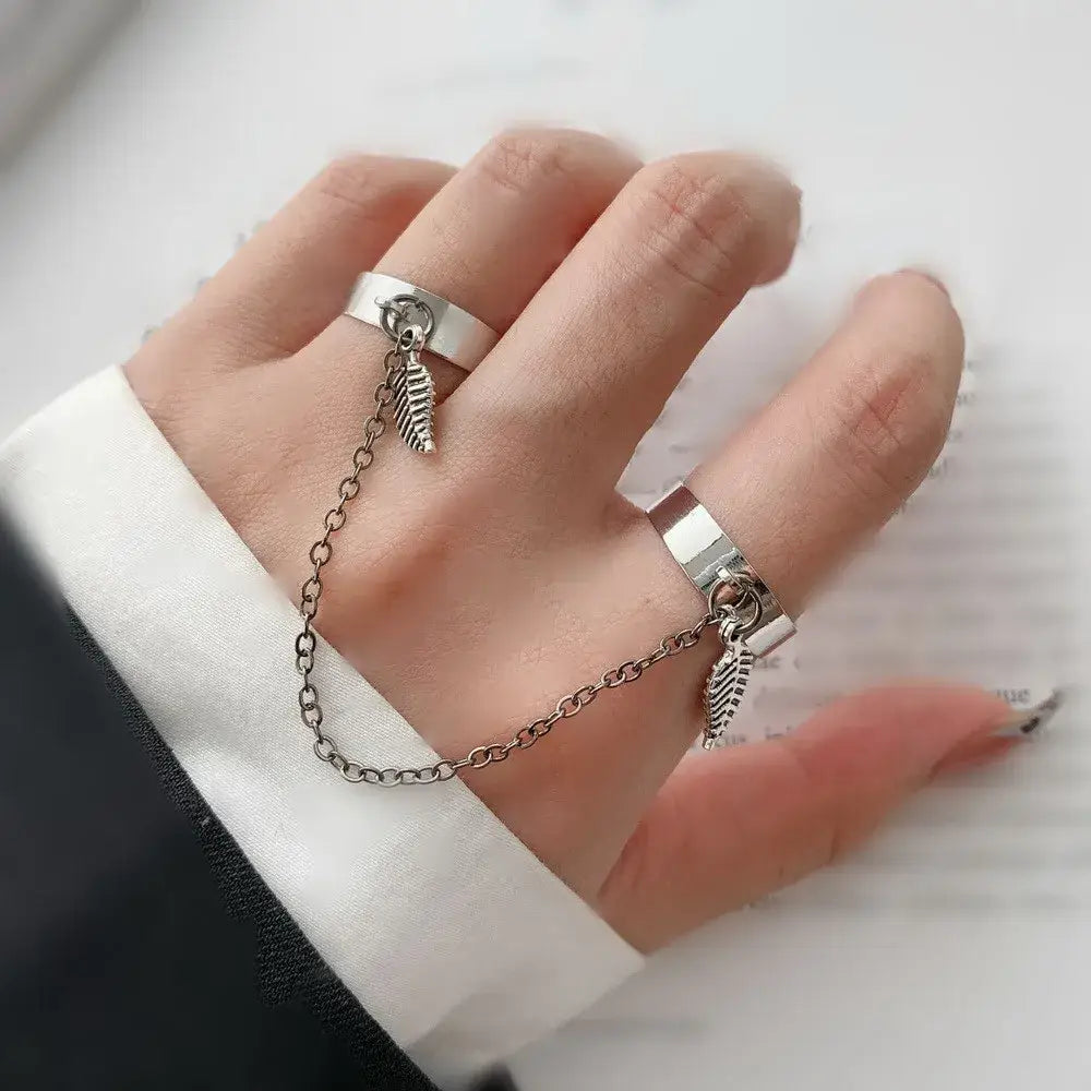 Geometric punk rings set with wrist chain y2k - 3