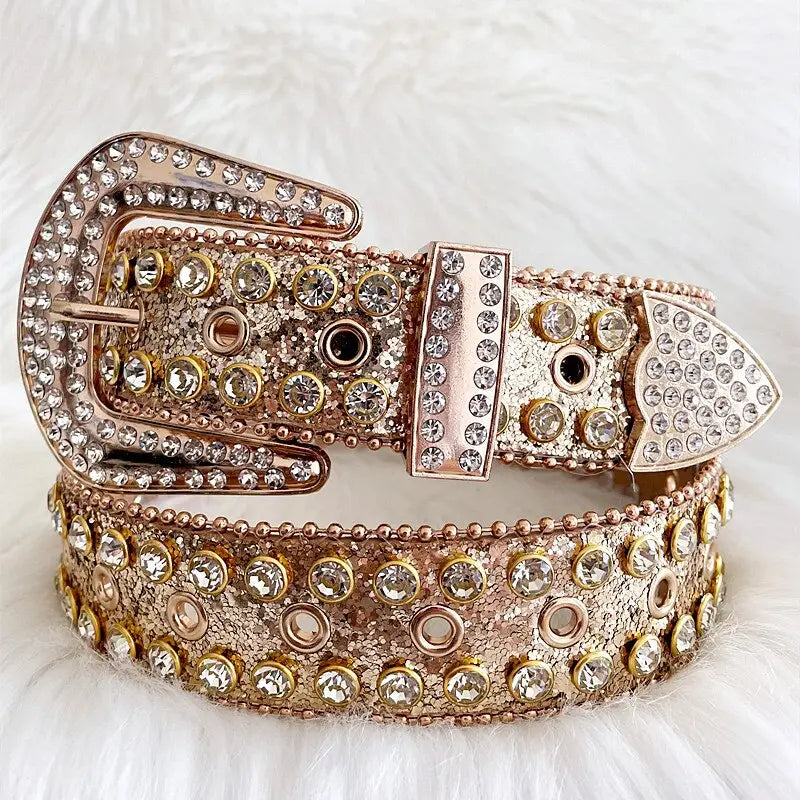 Y2k gold diamond belt with recognizable western style - 105cm