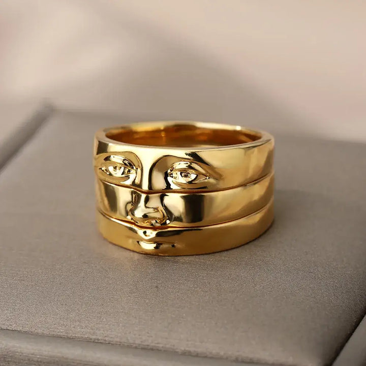 Gold plated face stainless steel ring y2k - 7 - rings