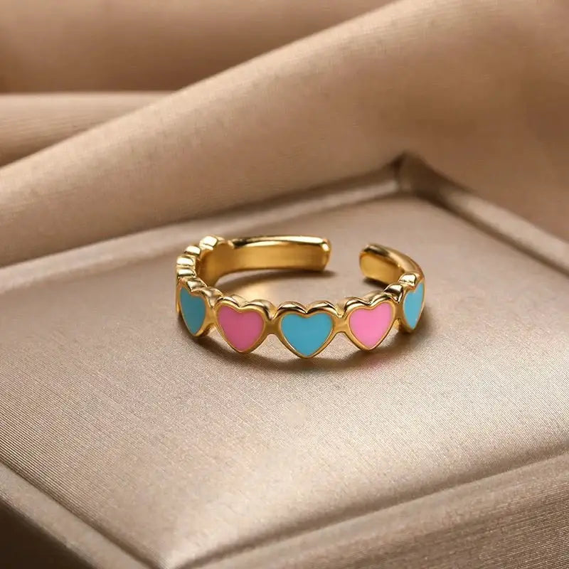 Y2k vintage style copper wedding band for women - blue-pink / one size