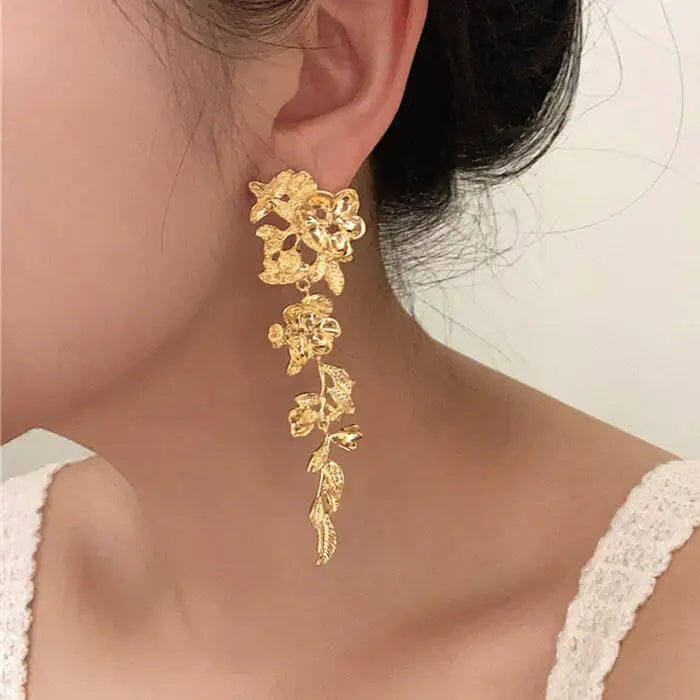 Golden blossom drop earrings - standart / gold - earrings