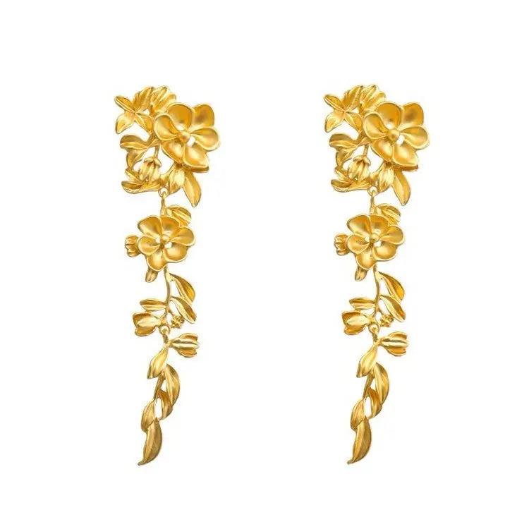 Golden blossom drop earrings - standart / gold - earrings