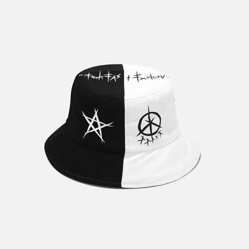 Good and evil y2k bucket hat for stylish outfits - black-white - hats