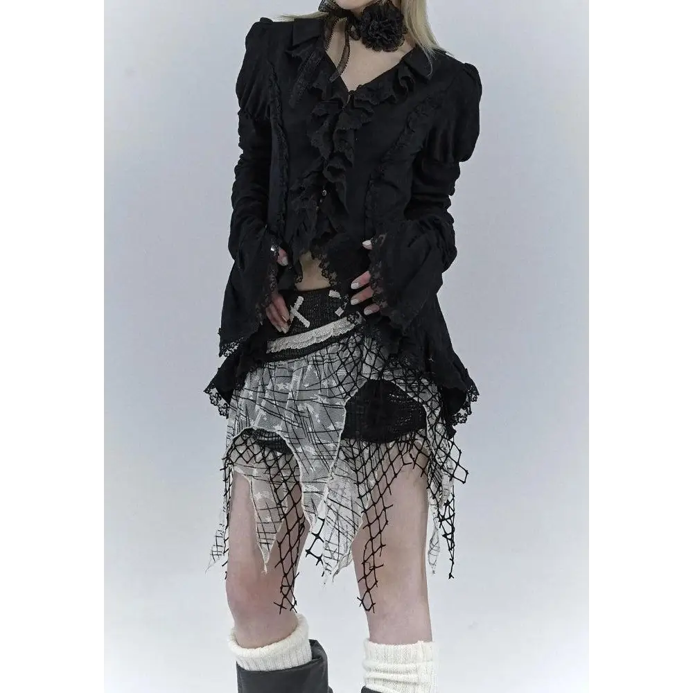 Goth asymmetric ruched sleeve shirt