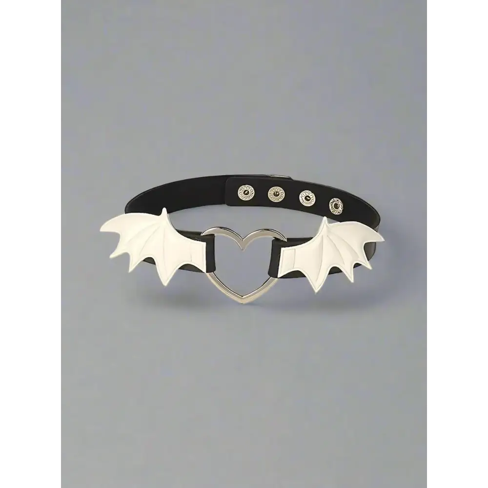 Goth black choker cosplay necklace - harajuku white bat wing - black-white