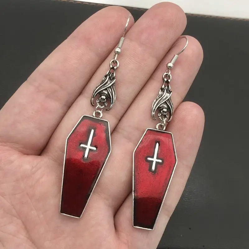 Goth cross vampire coffin earrings in zinc alloy - 2 - earrings