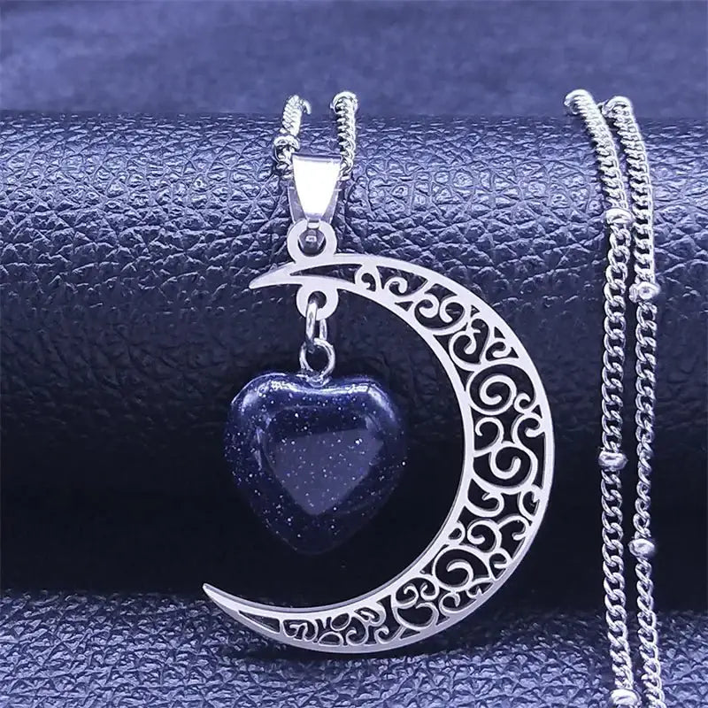 Trendy silver moon pendant necklace for women y2k style - 1