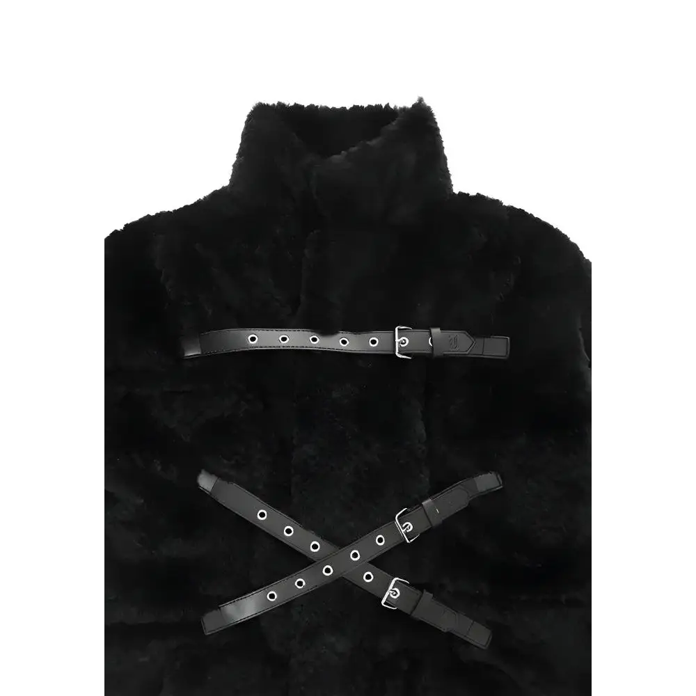 Luxurious faux fur jacket with belt fastening for y2k gothic style