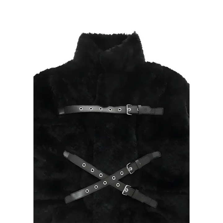 Luxurious faux fur jacket with belt fastening for y2k gothic style