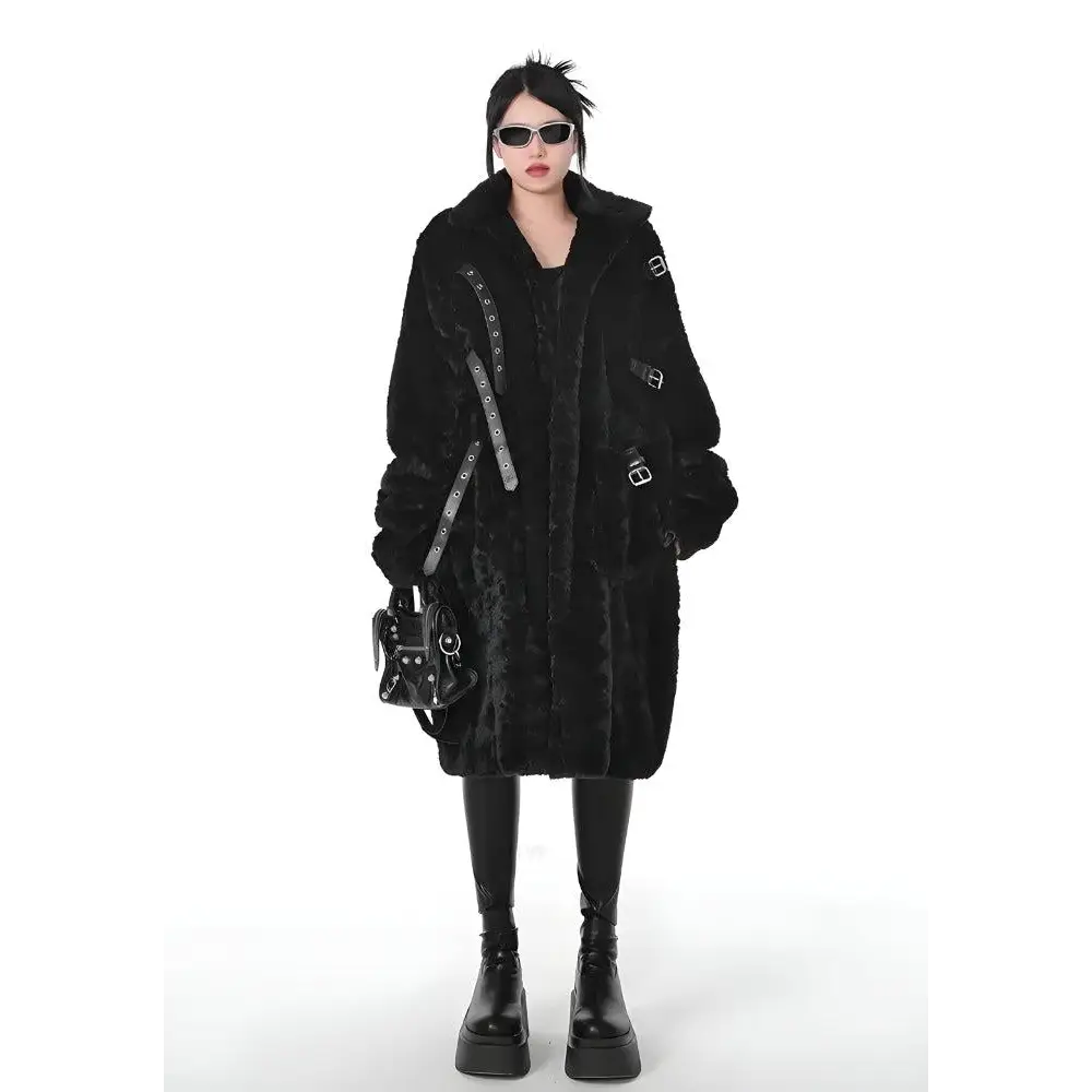 Gothic faux fur fluffy long jacket - black / s