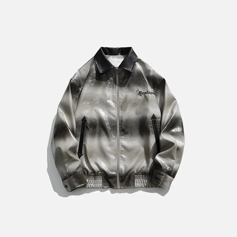 Gradient turn-down collar leather jacket y2k - black / m - jackets