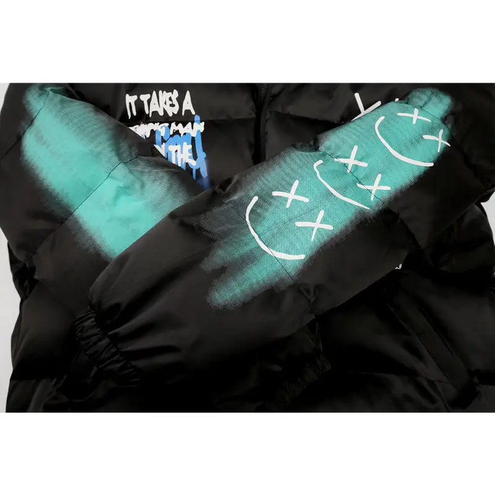 Graffiti cotton padded puffer jacket y2k - jackets