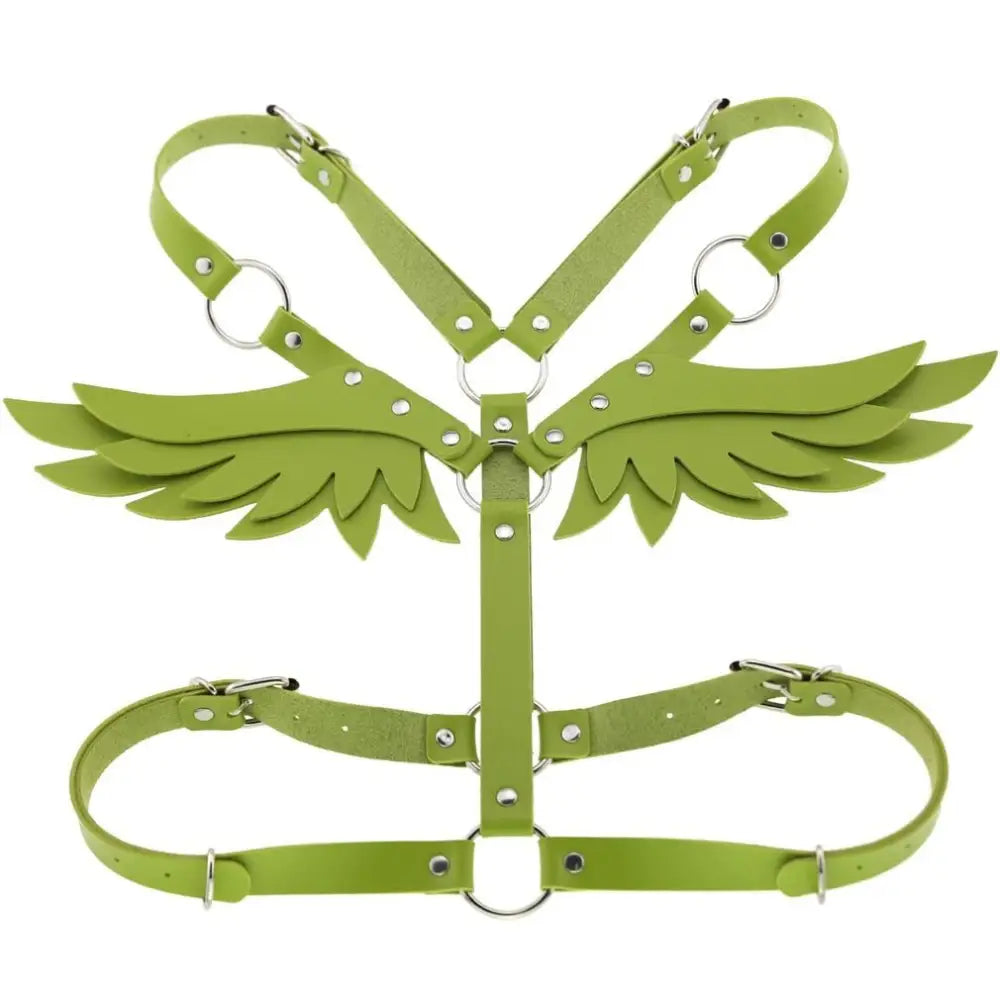 Dark angel wings body harness in high-quality pu leather - green - accessories