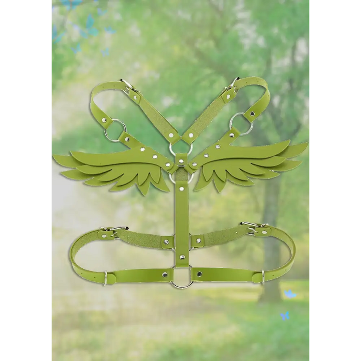 Dark angel wings body harness in high-quality pu leather - green - accessories