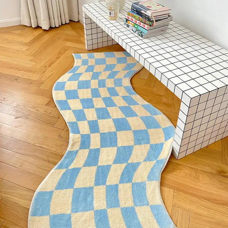 Groovy checkered rug for a retro-inspired home decor - blue